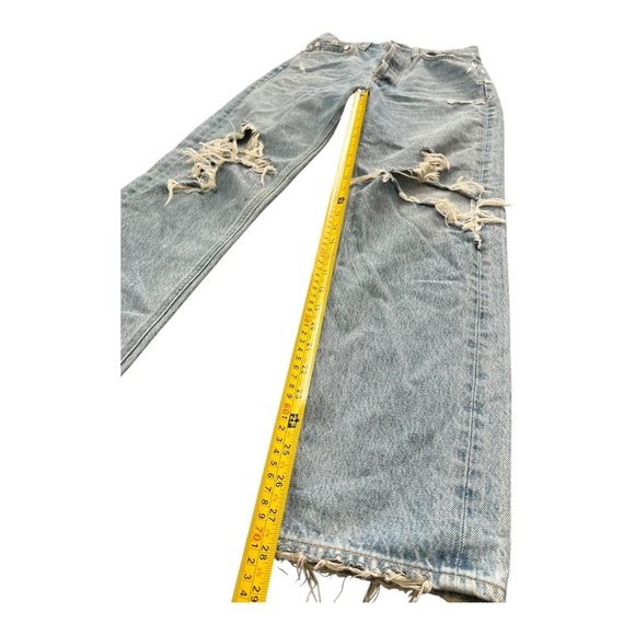 Agolde 90’s Jean Distressed Mid Rise Women’s Size 24X28 Light Blue Frayed Cotton - Picture 9 of 13